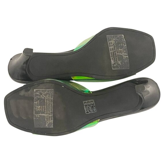 DKNY Women's 8 Iridescent Apple Green Open-Toe Slides Stiletto Heels Clubwear - Picture 7 of 7